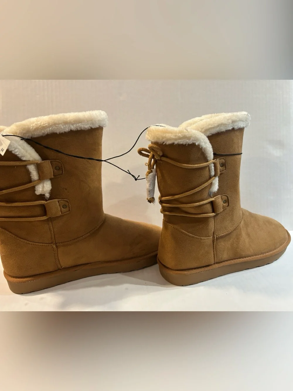 Women's Tan Faux-Suede Winter Boots with Shearling Trim size 11 womens